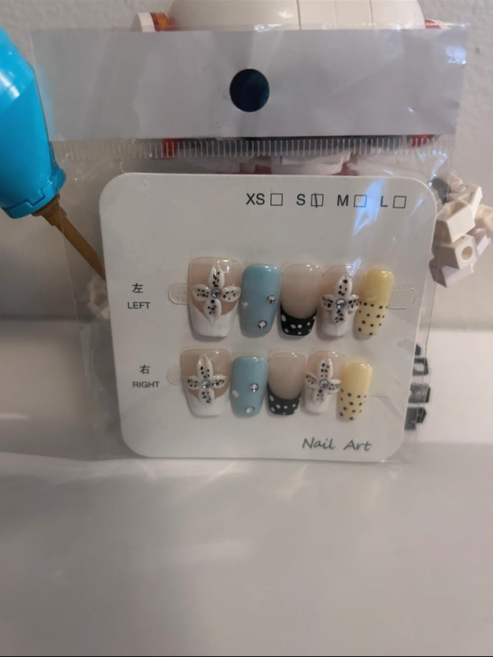 Pastel Blue, Pale Yellow & White Floral Press-On Nail Set